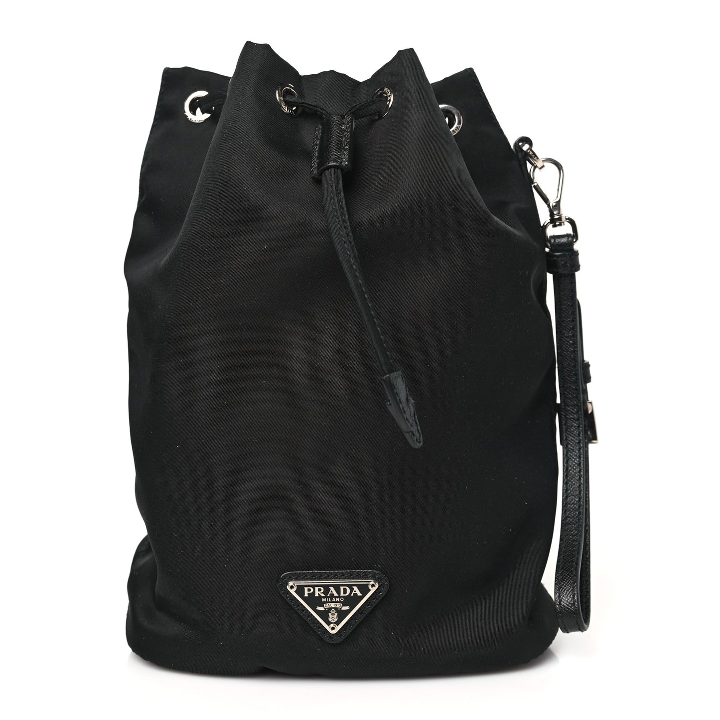 Re-Nylon Saffiano Bucket Wristlet Black