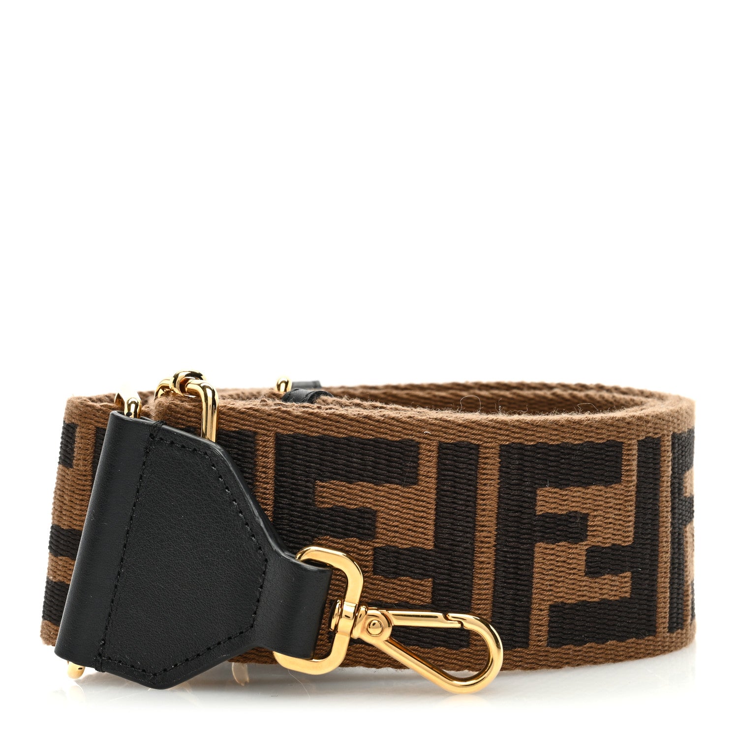Fendi Jacquard Ribbon Vitello King FF Adjustable Strap You Fango Marrone Black 1 of 3