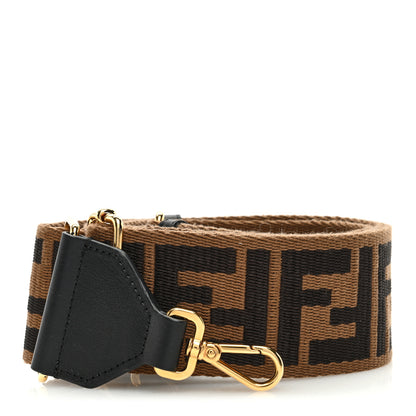 Fendi Jacquard Ribbon Vitello King FF Adjustable Strap You Fango Marrone Black 1 of 3