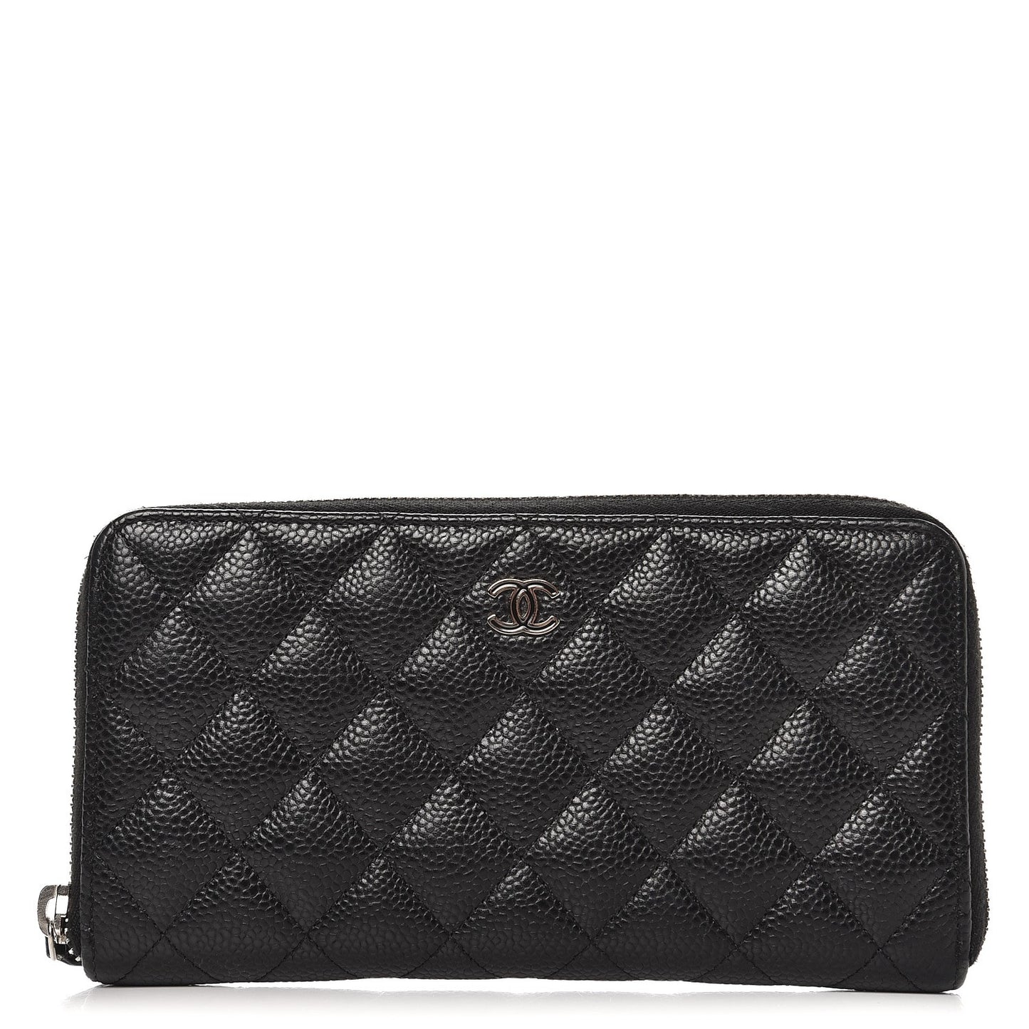 Caviar Quilted Large Gusset Zip Around Wallet Black