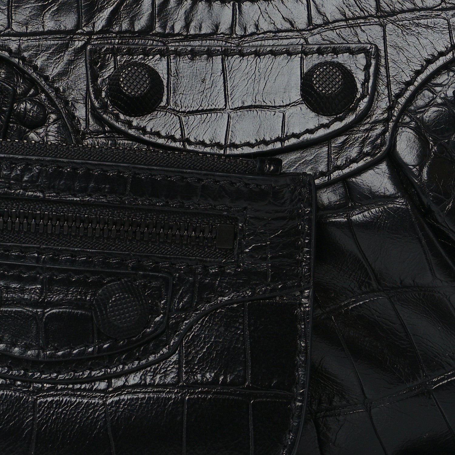 Balenciaga Extra Supple Calfskin Crocodile Embossed Monochrome Le Cagole Shoulder Bag XS Black 8 of 10