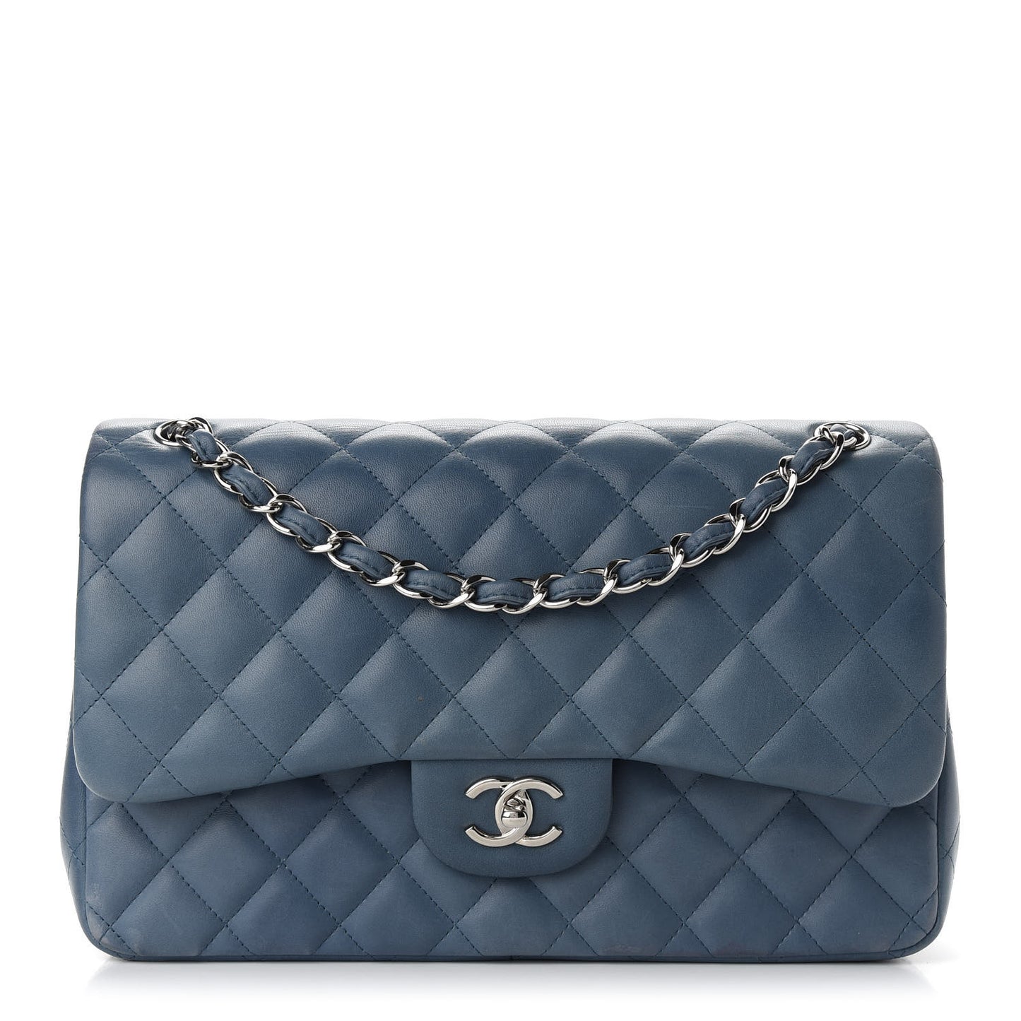 Lambskin Quilted Jumbo Double Flap Light Blue