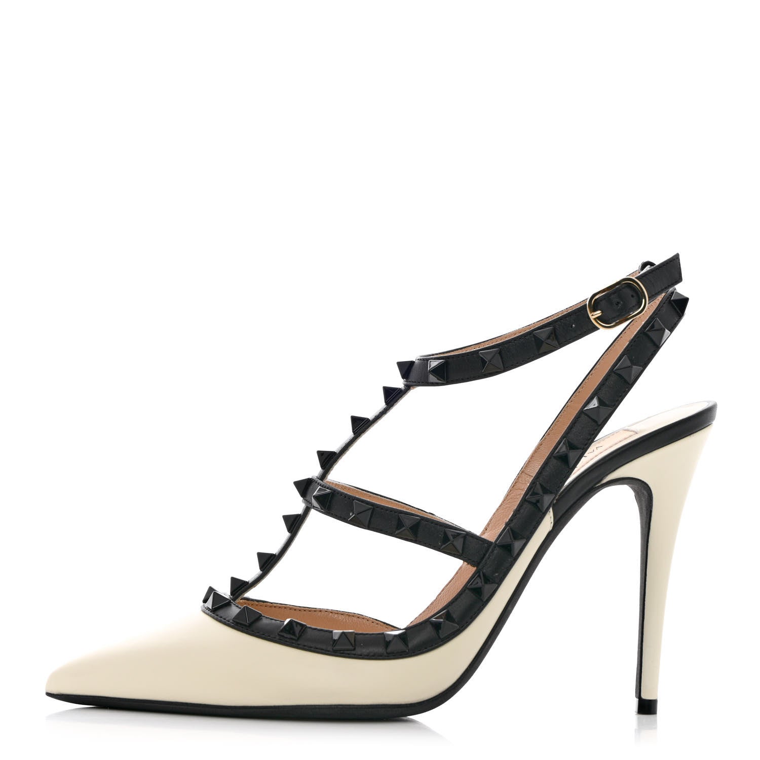 Valentino Garavani Calfskin Rockstud Ankle Strap 100mm Pumps 39.5 Light Ivory Black 1 of 11