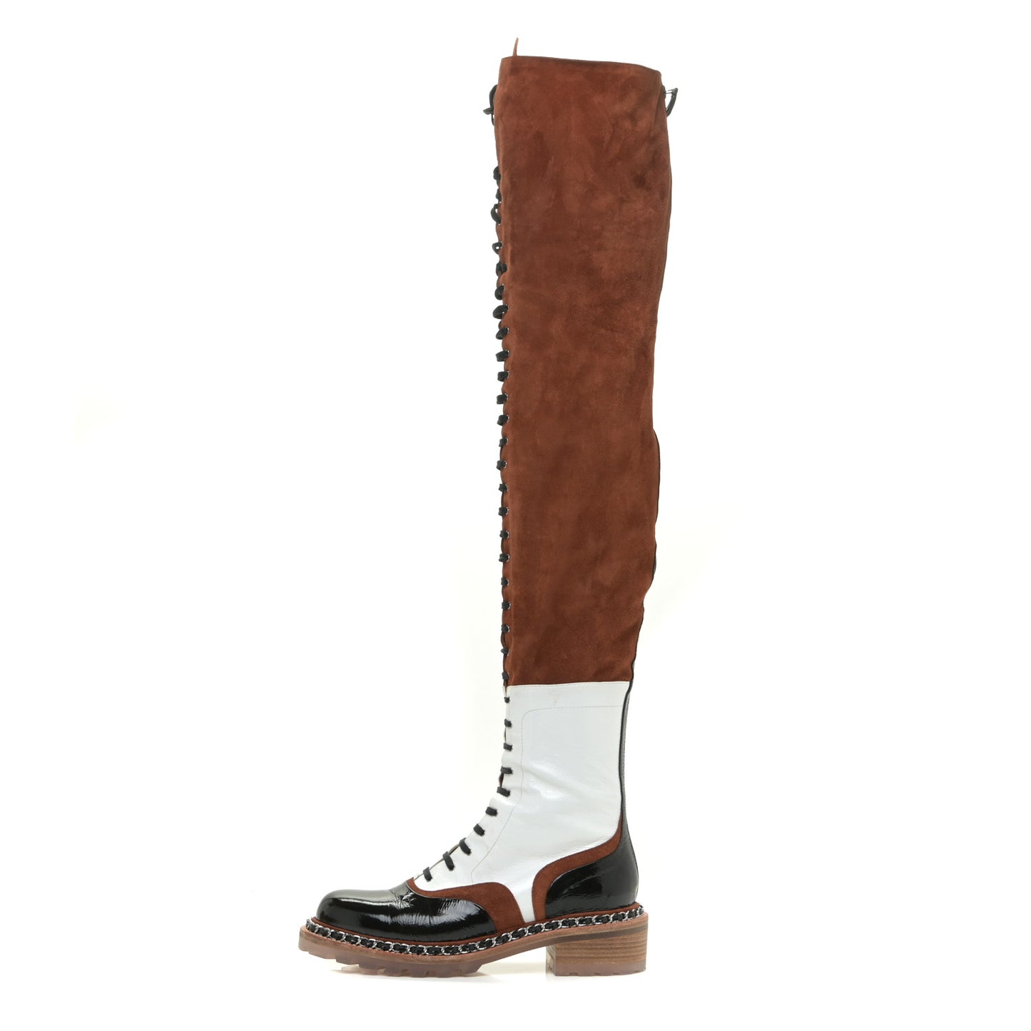 Suede Patent Calfskin Over The Knee Boots 39.5 Brown White Black