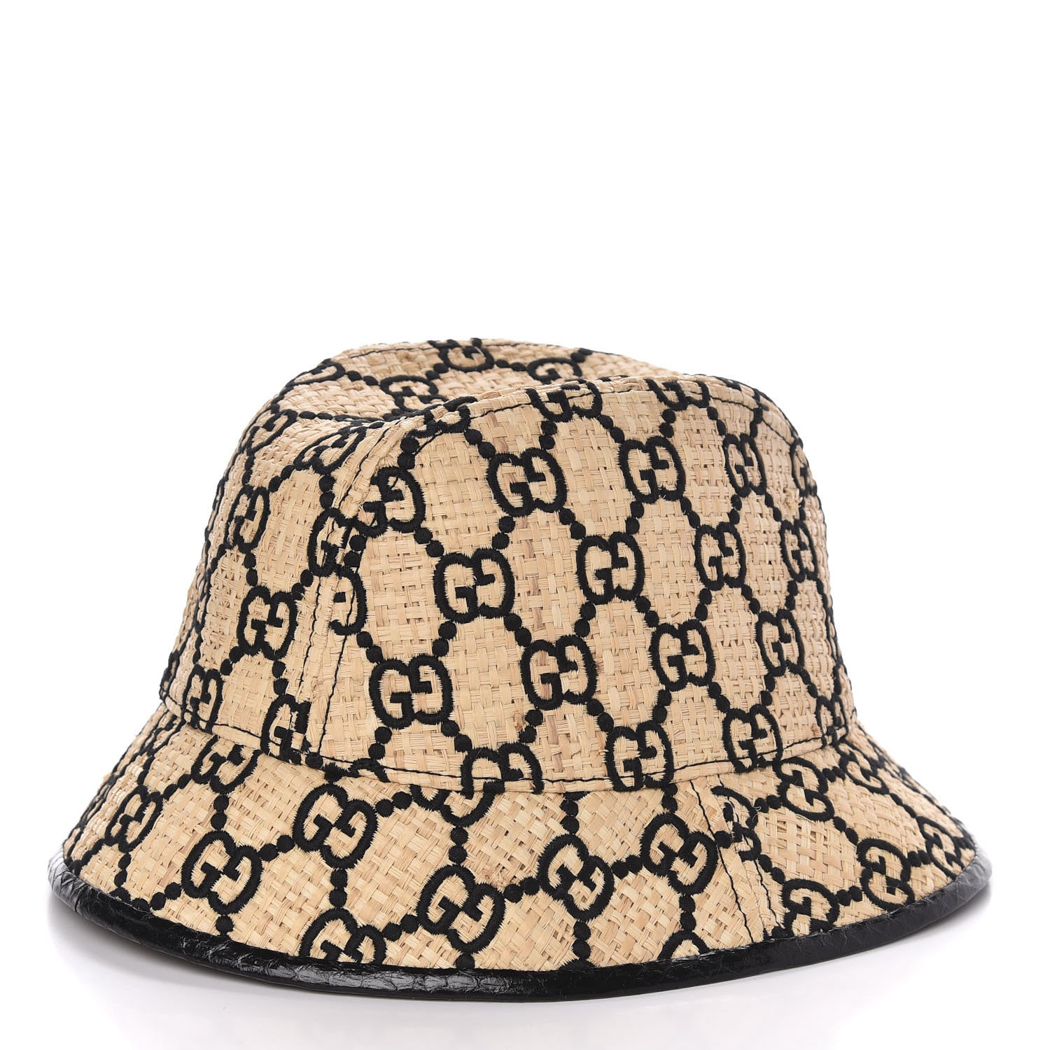 Gucci Raffia Elaphe GG Monogram Embroidered Fedora Hat M Ivory Black 3 of 7