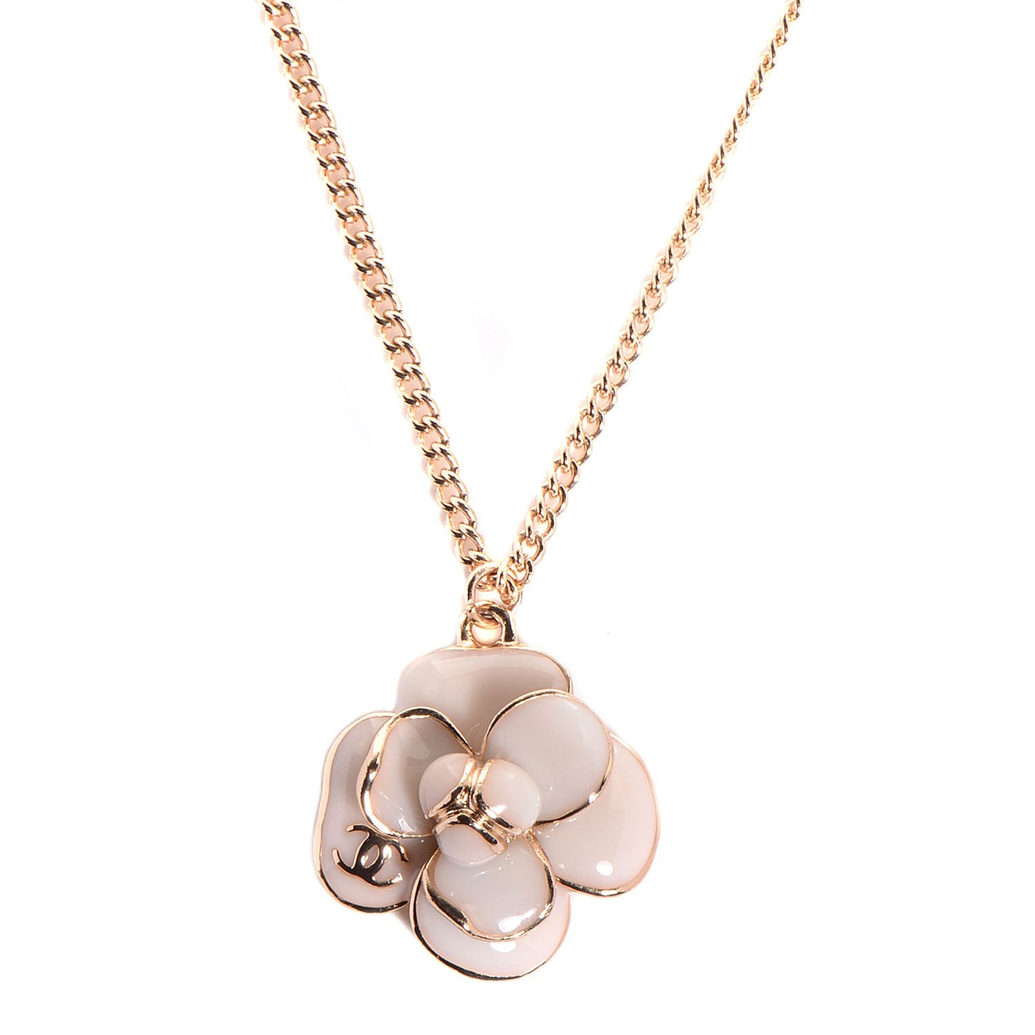 Chanel Enamel CC Camellia Necklace Gold 1 of 5