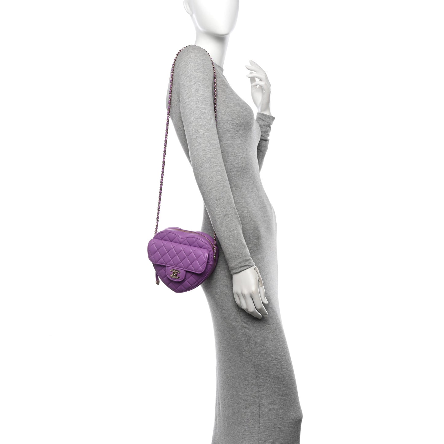 Lambskin Quilted CC In Love Heart Bag Purple