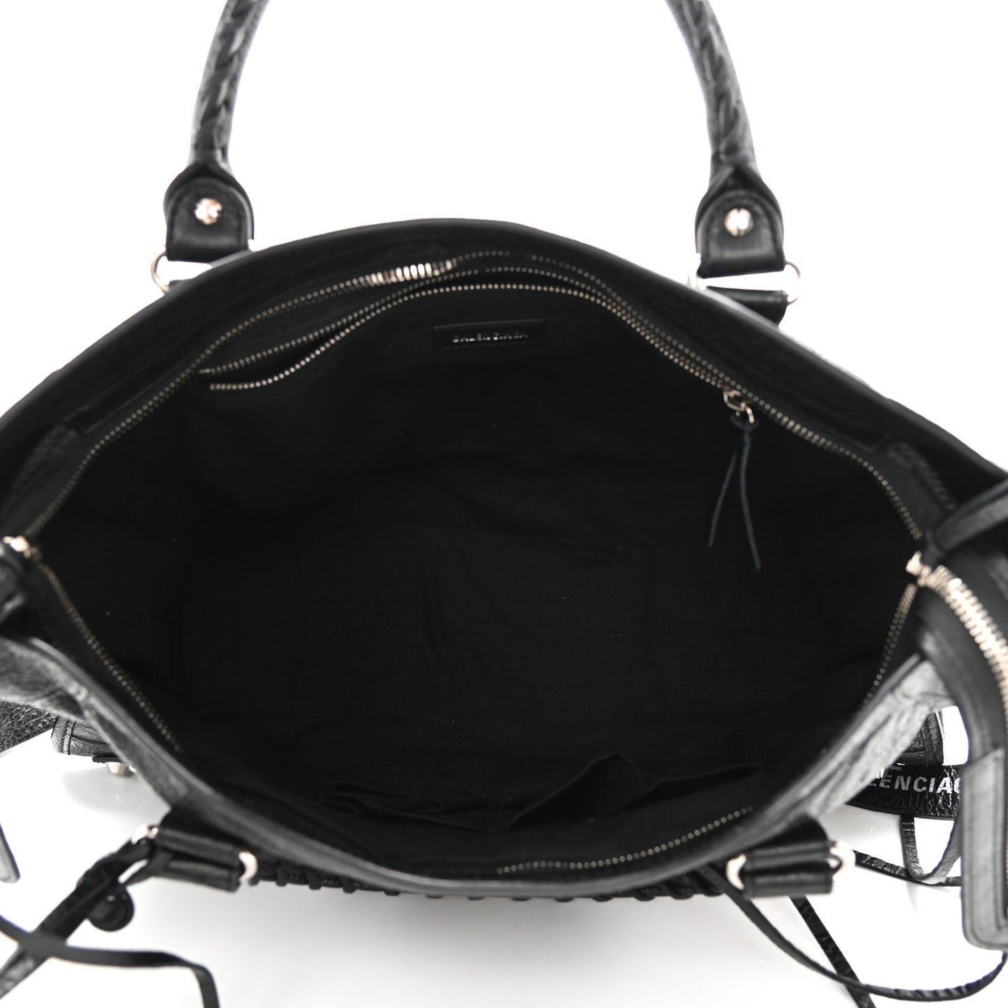 Agneau Classic Silver Hardware City Logo Strap Black White