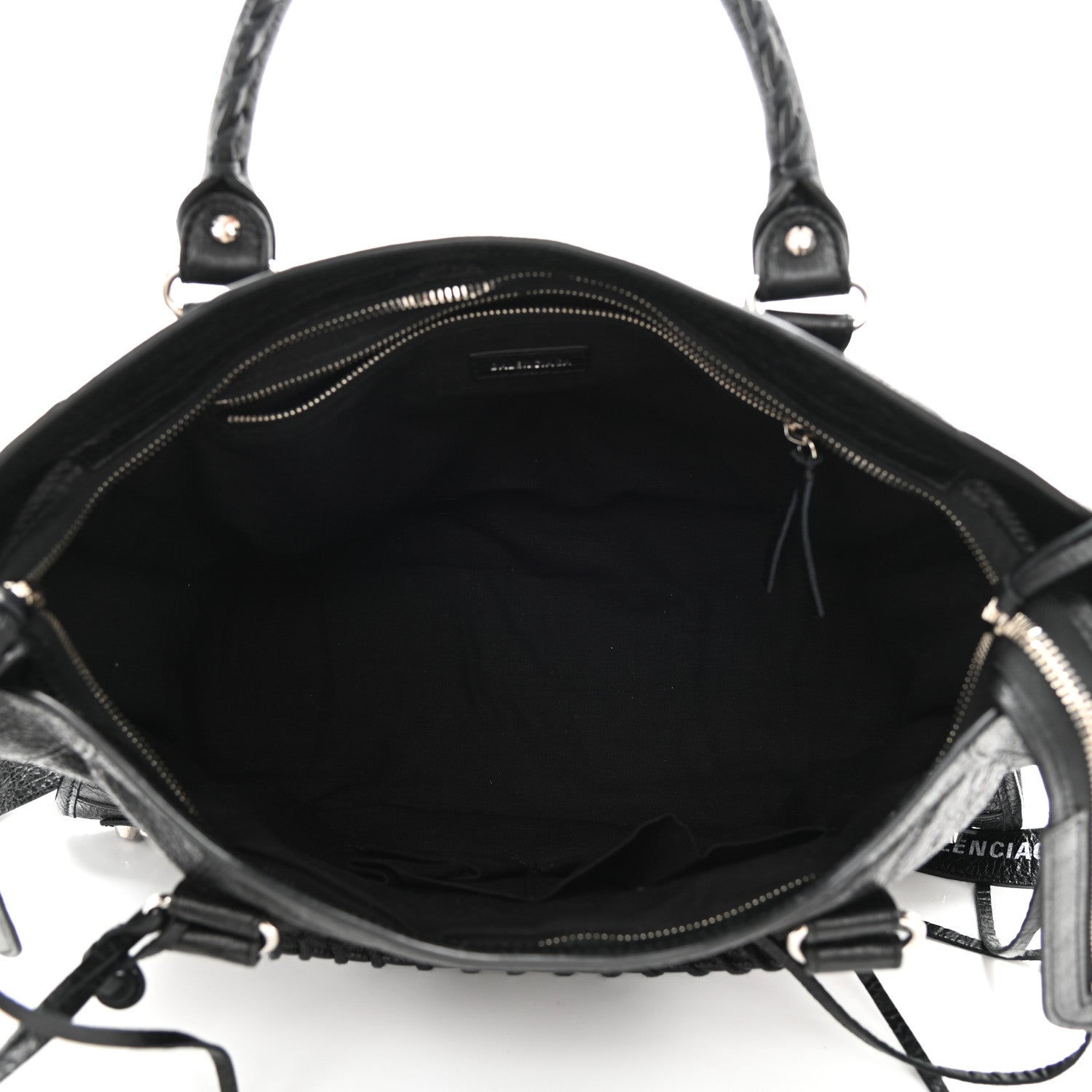 Balenciaga Agneau Classic Silver Hardware City Logo Strap Black White 6 of 9