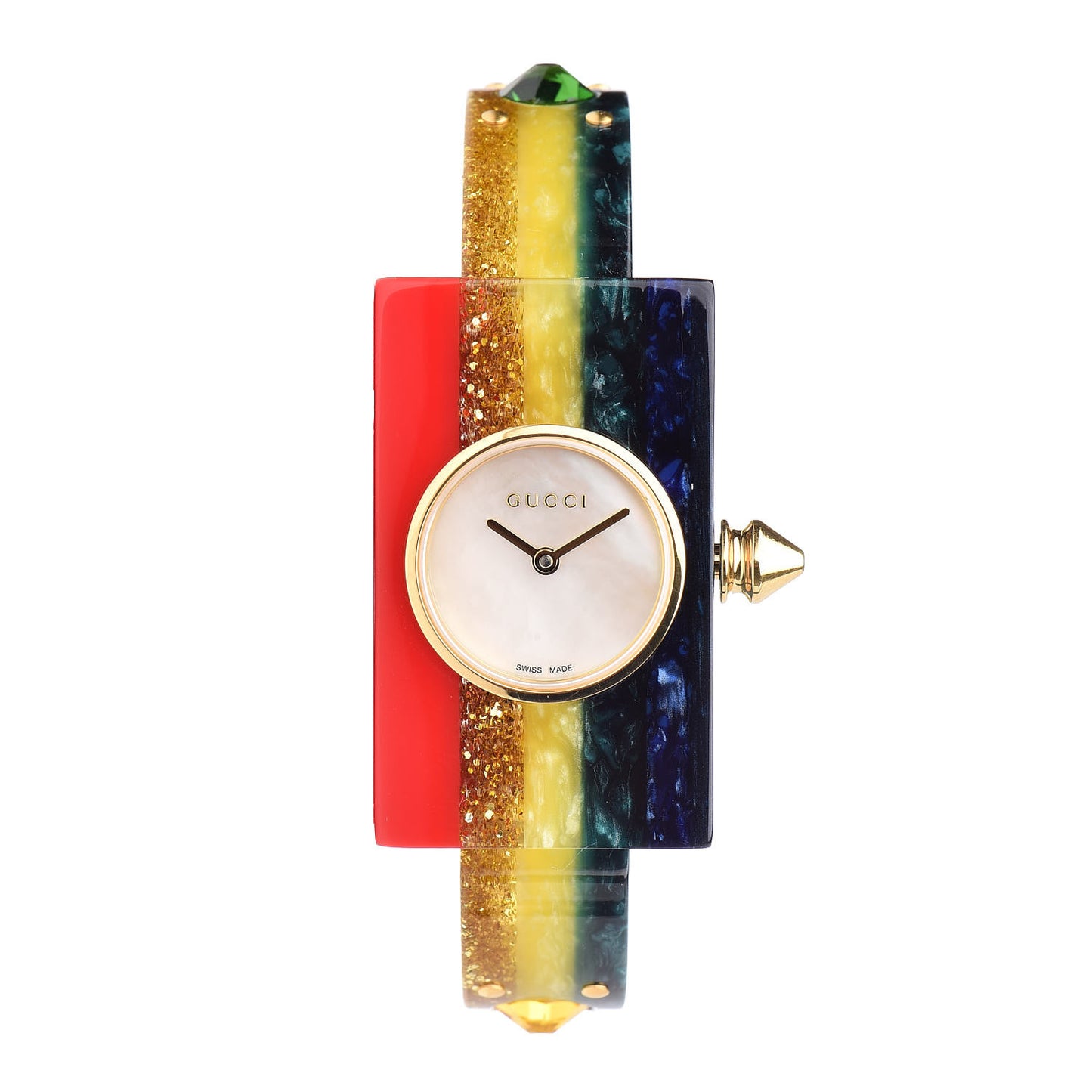 Stainless Steel Plexiglass Mother of Pearl 24mm Rainbow Quartz Watch