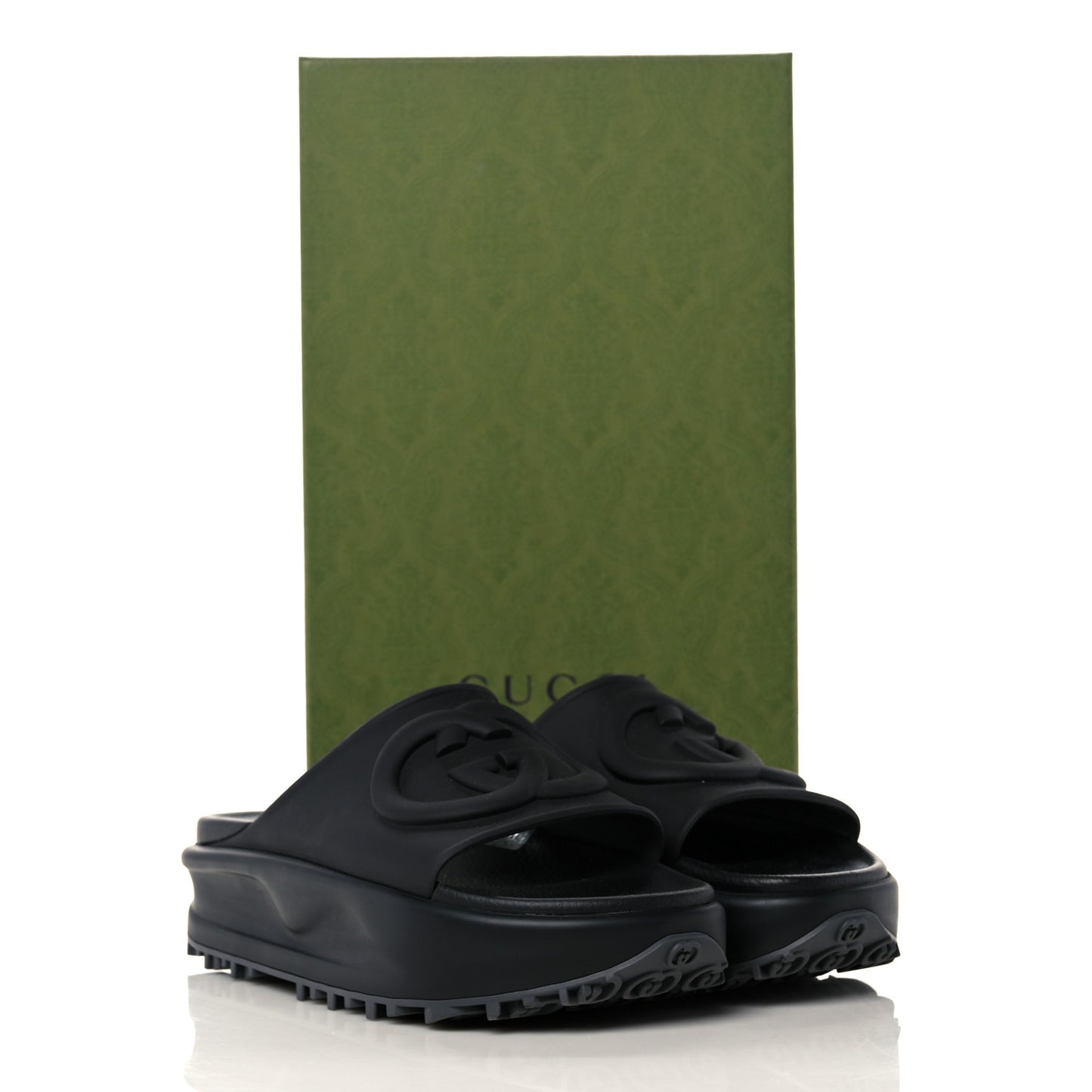 Soft Rubber Womens Interlocking G Platform 42mm Slide Sandals 39 Black