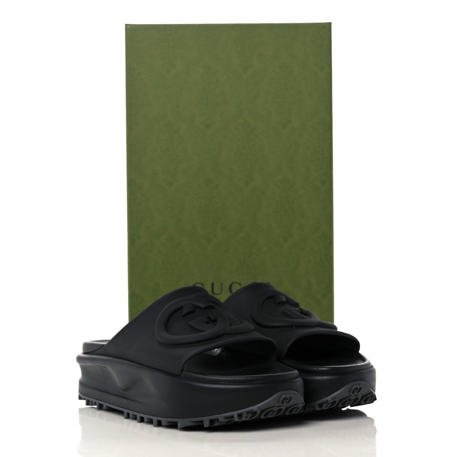 Gucci Soft Rubber Womens Interlocking G Platform 42mm Slide Sandals 39 Black 12 of 12