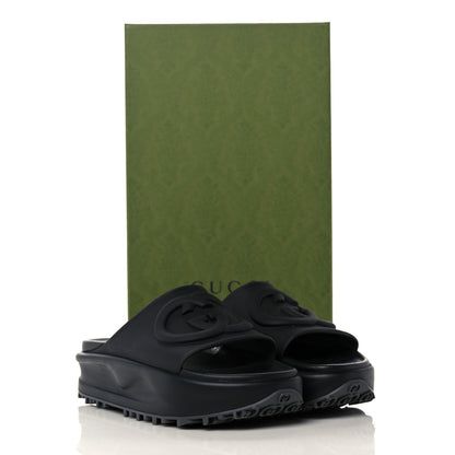 Gucci Soft Rubber Womens Interlocking G Platform 42mm Slide Sandals 39 Black 12 of 12