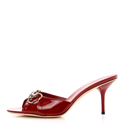 Gucci Patent Calfskin Horsebit Mid Heel Slides 8 Red 1 of 8