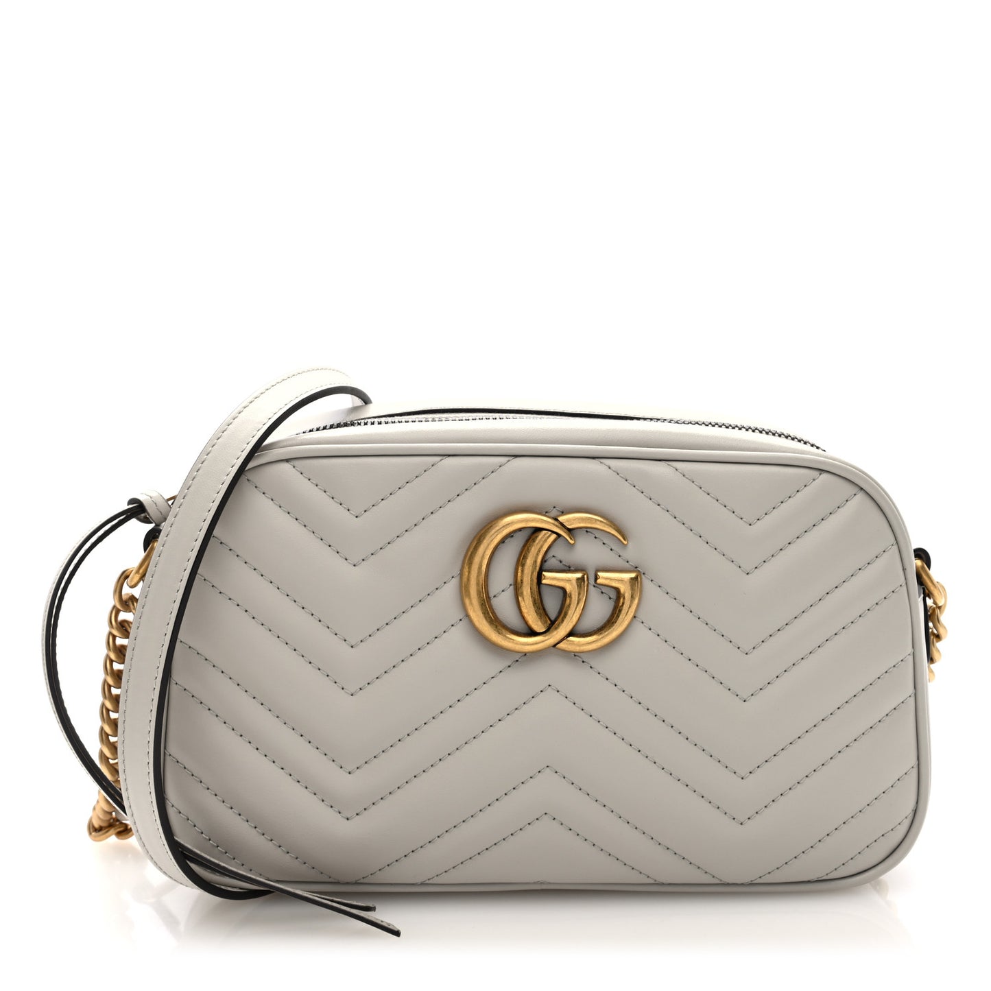 Calfskin Matelasse Small GG Marmont Chain Shoulder Bag Light Grey