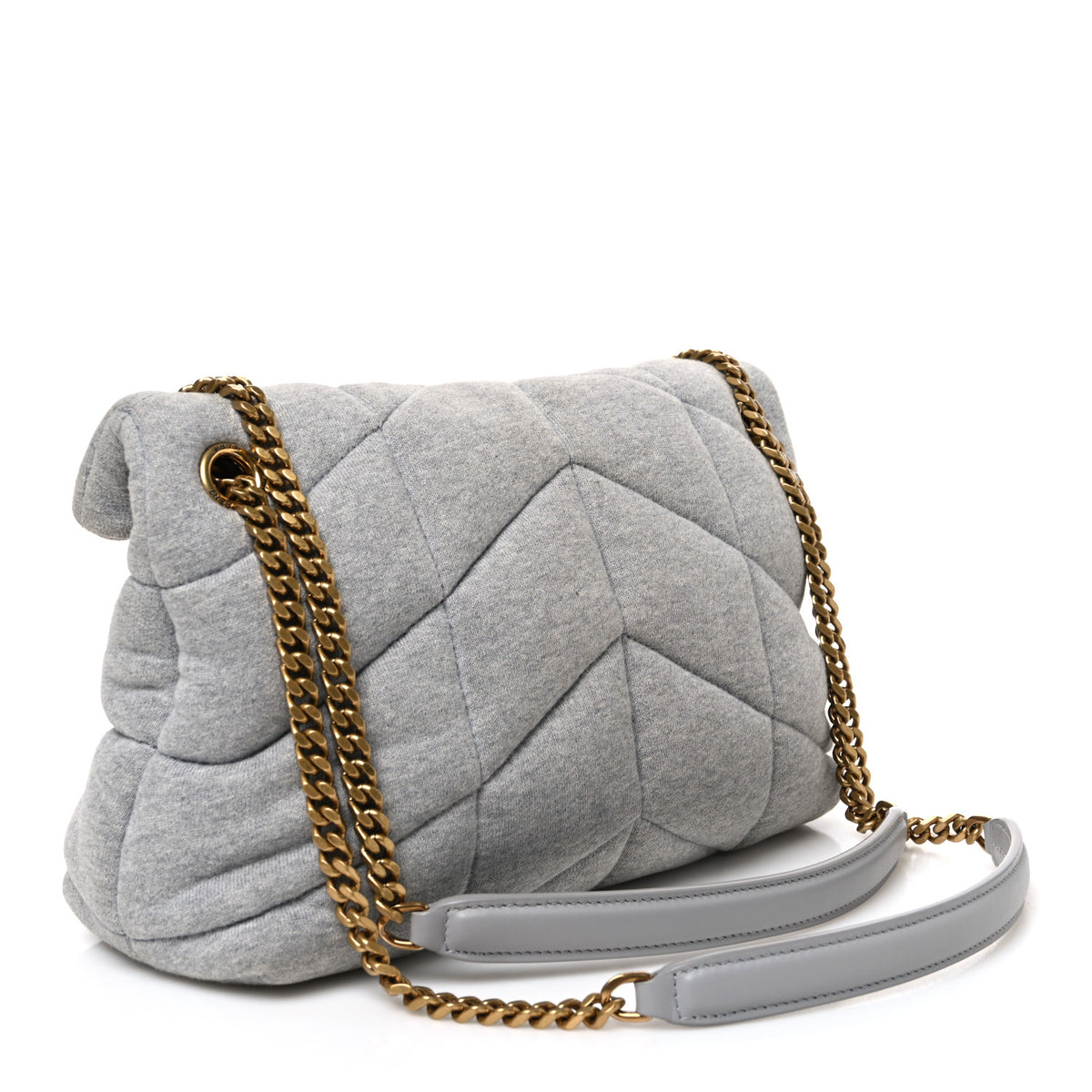 Saint Laurent Jersey Quilted Small Loulou Puffer Monogram Chain Satchel Grey Cloud 3 of 10