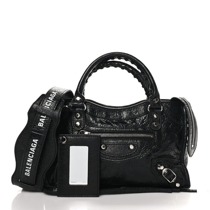 Balenciaga Agneau Classic Silver Hardware Mini City Logo Strap Black White 3 of 10