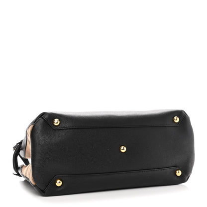 Burberry Grainy Calfskin House Check Medium Banner Tote Black 4 of 13
