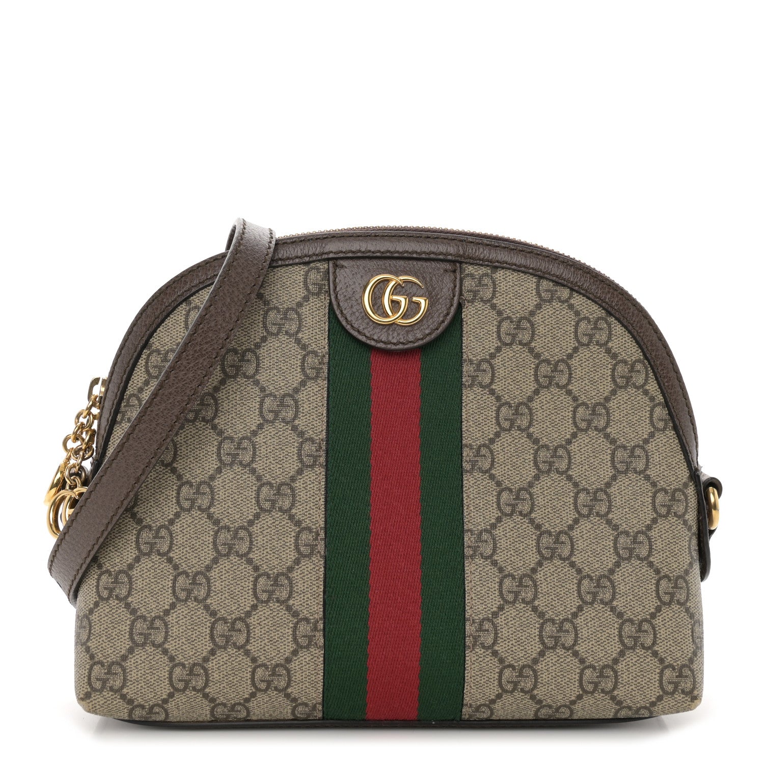 Gucci GG Supreme Monogram Textured Dollar Calfskin Web Small Ophidia Dome Shoulder Bag Beige Ebony New Acero 1 of 11