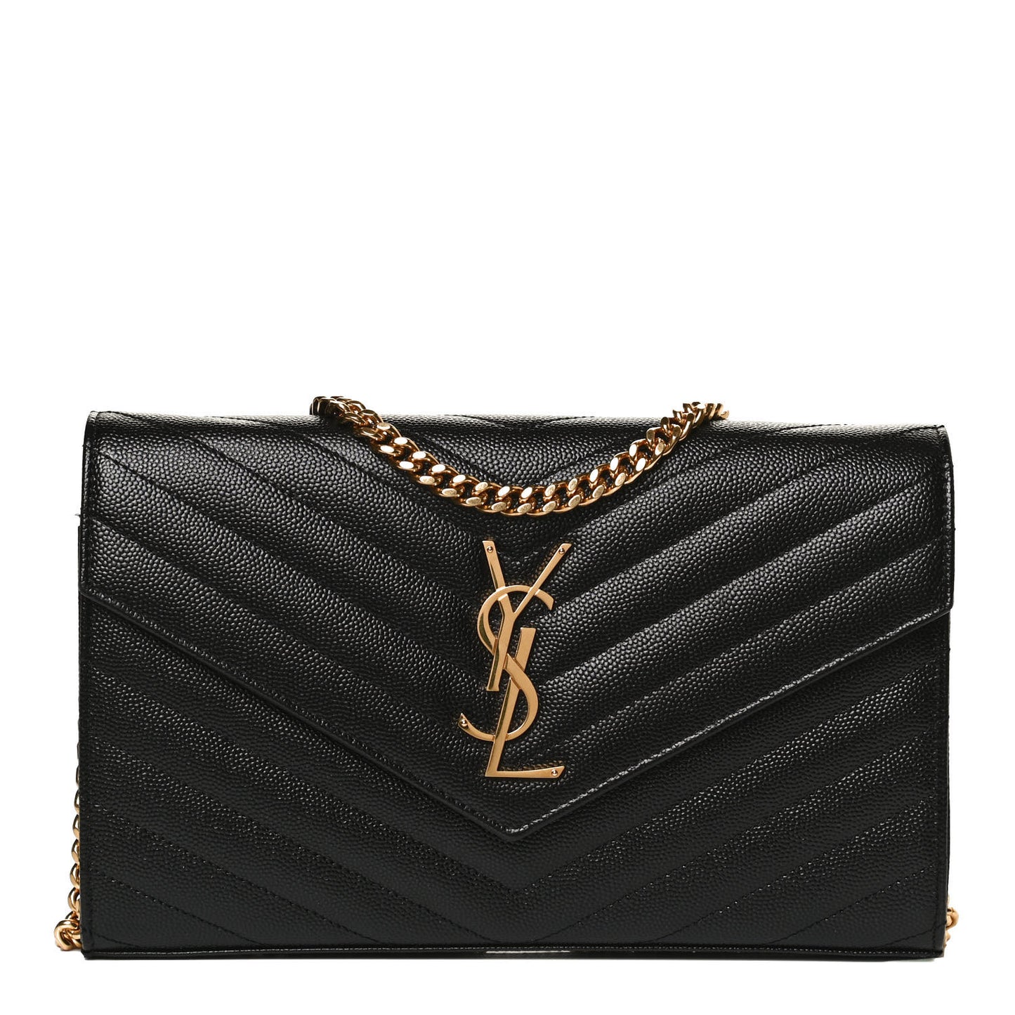 Grain De Poudre Matelasse Chevron Monogram Chain Wallet Black