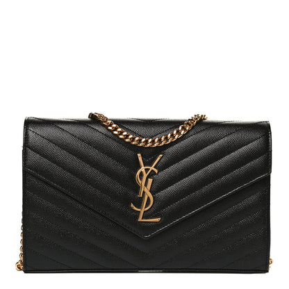 Saint Laurent Grain De Poudre Matelasse Chevron Monogram Chain Wallet Black 1 of 10
