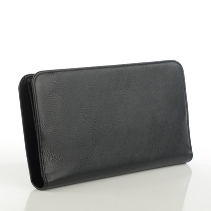 Prada Saffiano Metal Double Snap Travel Wallet Nero Black 3 of 8