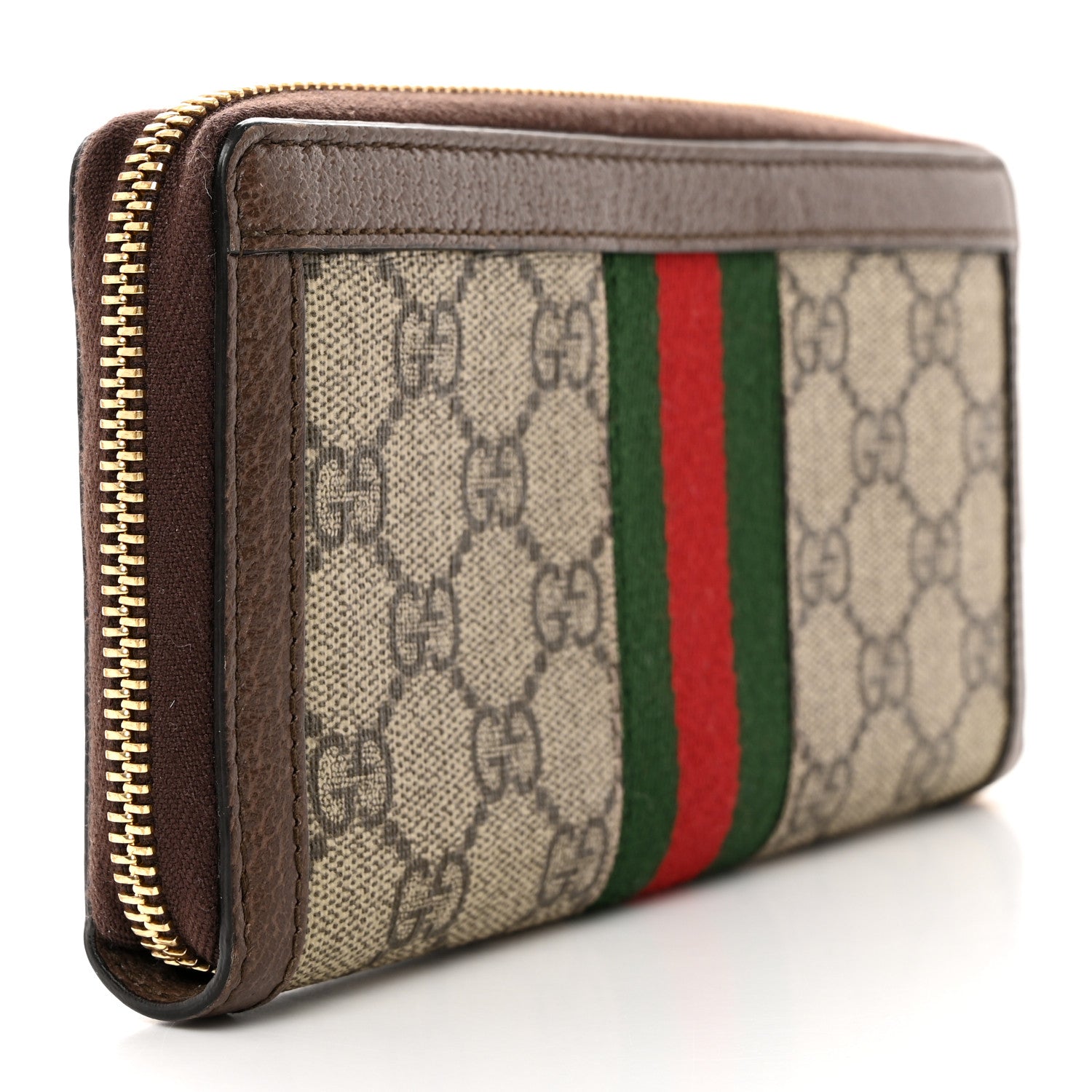 Gucci GG Supreme Monogram Web Ophidia Zip Around Wallet Brown 3 of 9
