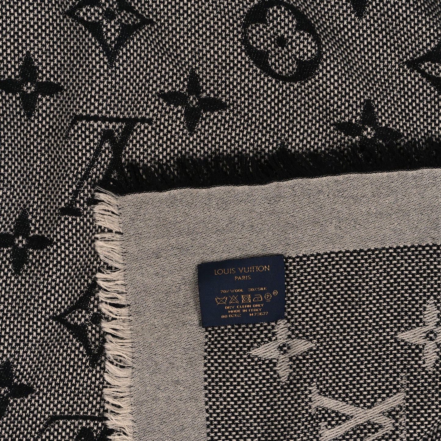 Silk Wool Monogram Denim Shawl Black