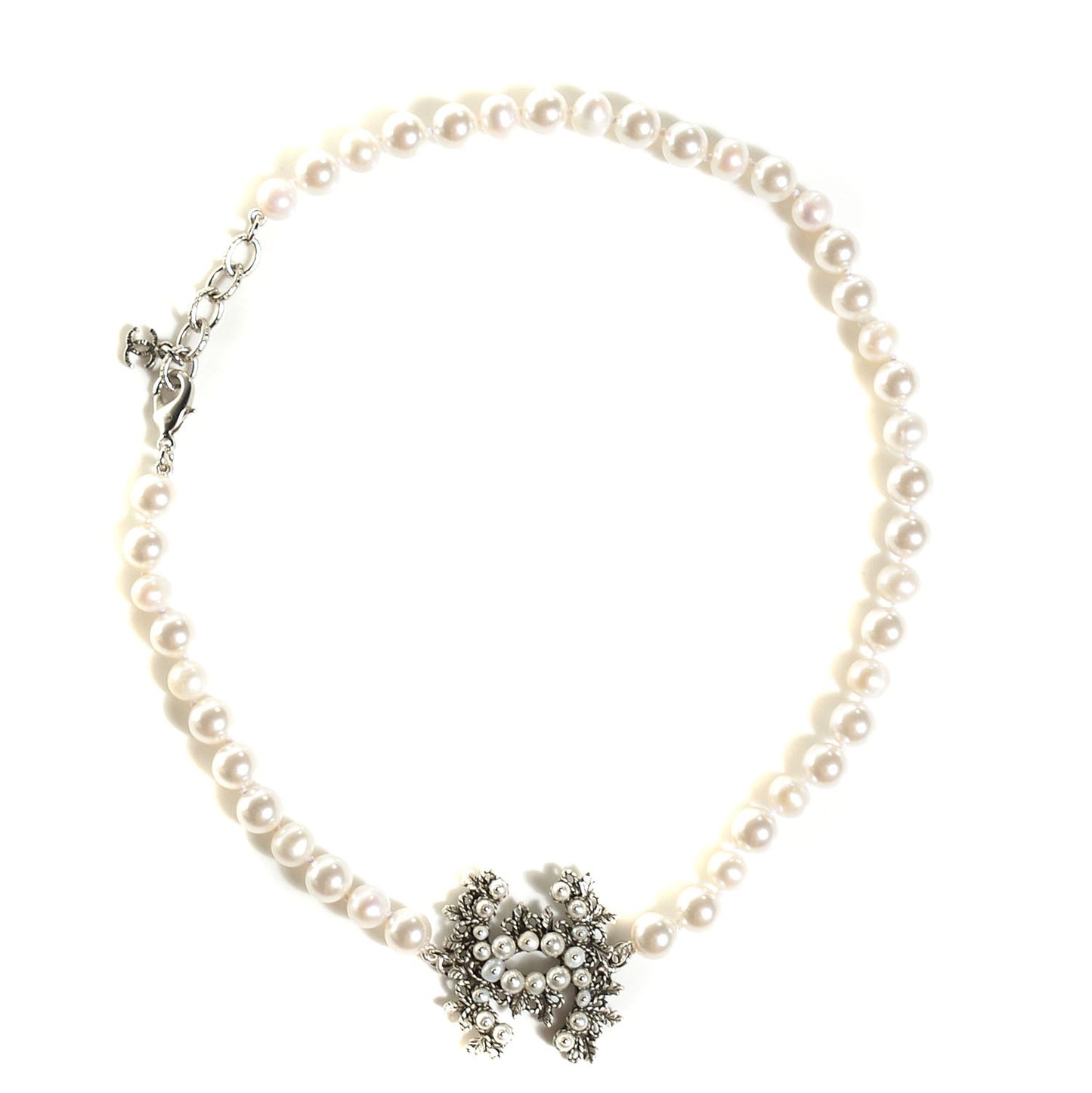 Pearl CC Short Necklace Silver