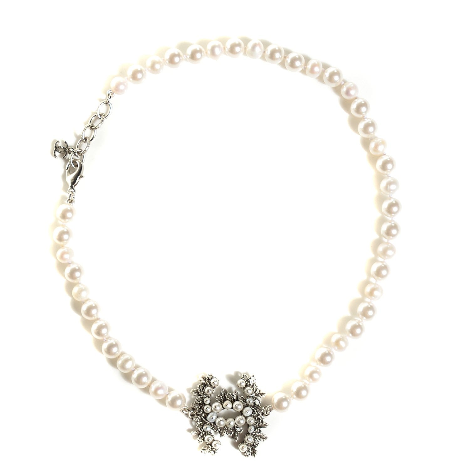 Chanel Pearl CC Short Necklace Silver 1 of 6