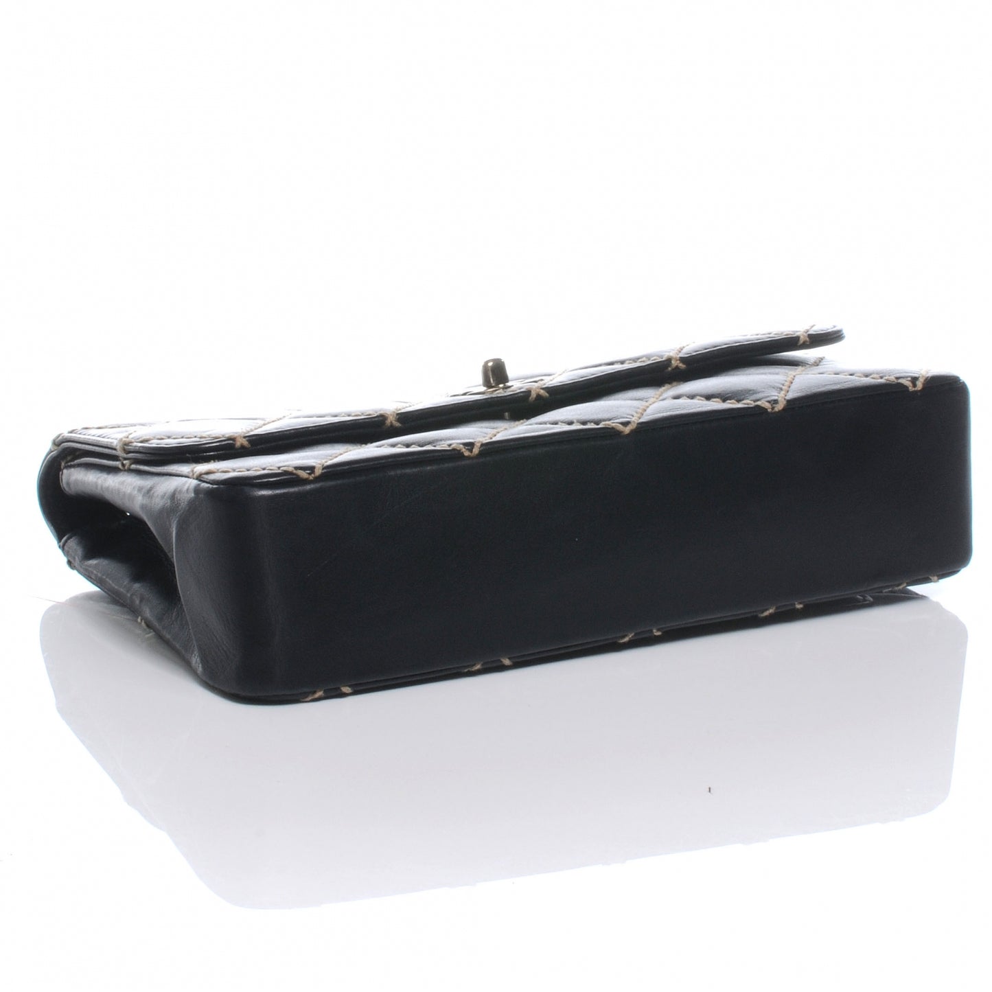 Leather Quilted Contrast Stitch Surpique Flap Black