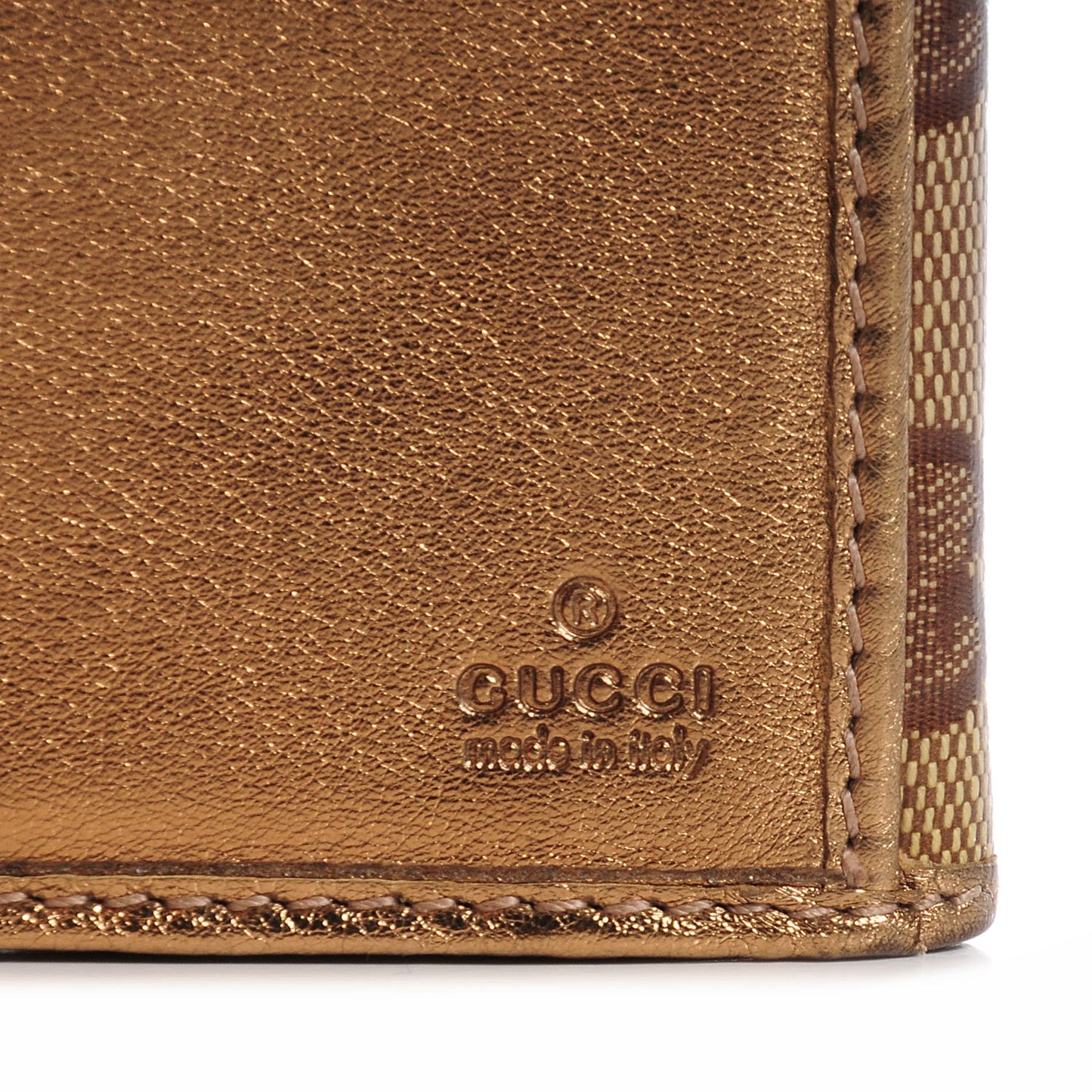 Crystal Monogram Metal Bar Continental Flap Wallet Gold