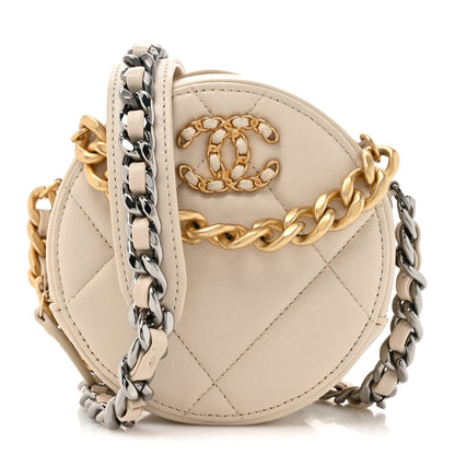 Chanel Lambskin Quilted Chanel 19 Round Clutch With Chain Beige 1 of 12