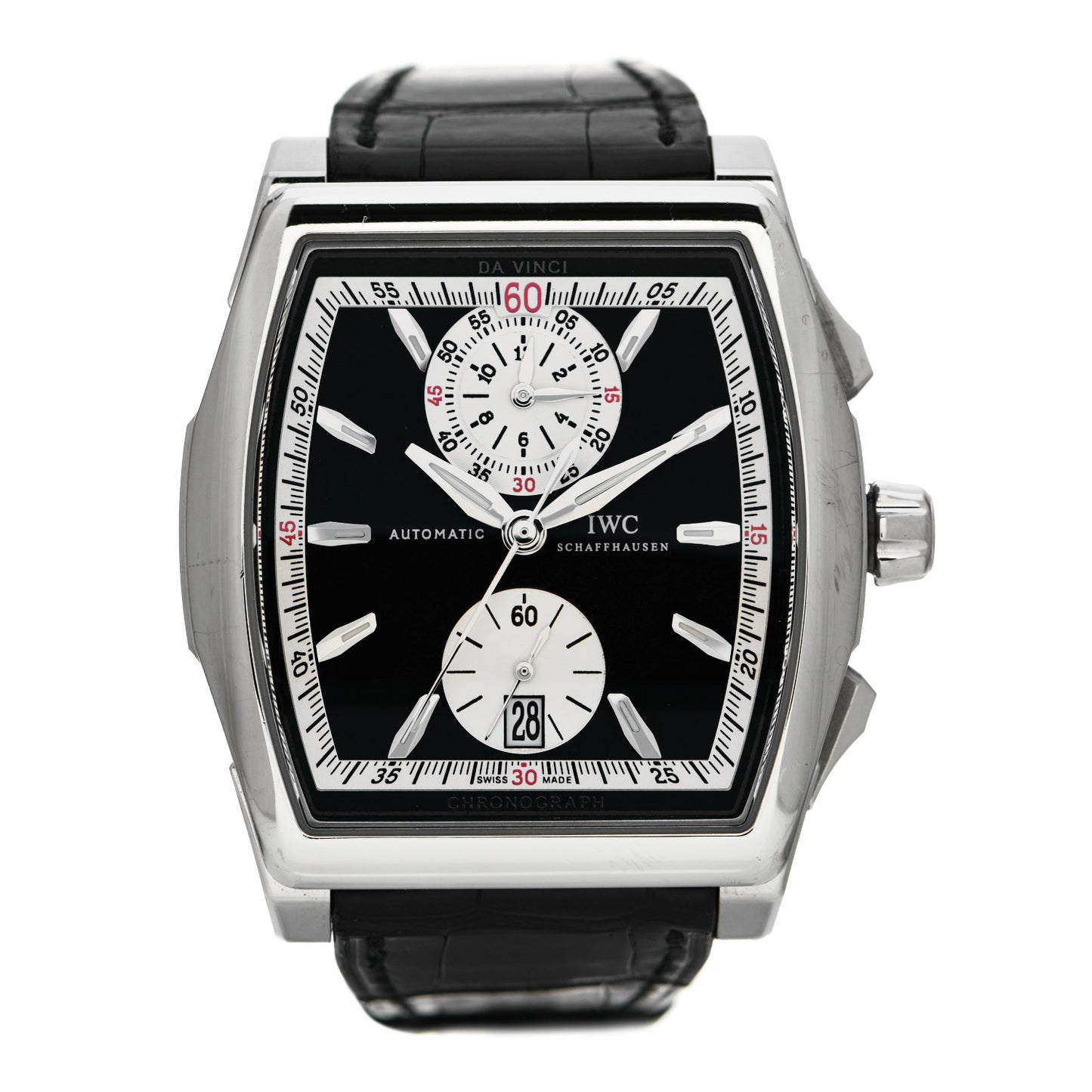 Stainless Steel Alligator 43mm Da Vinci Chronograph Automatic Watch Black IW376403