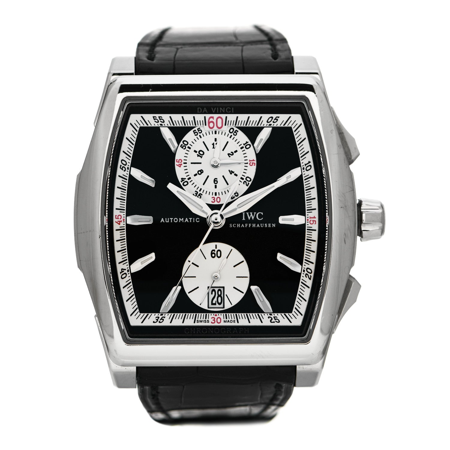 IWC Stainless Steel Alligator 43mm Da Vinci Chronograph Automatic Watch Black IW376403 1 of 5