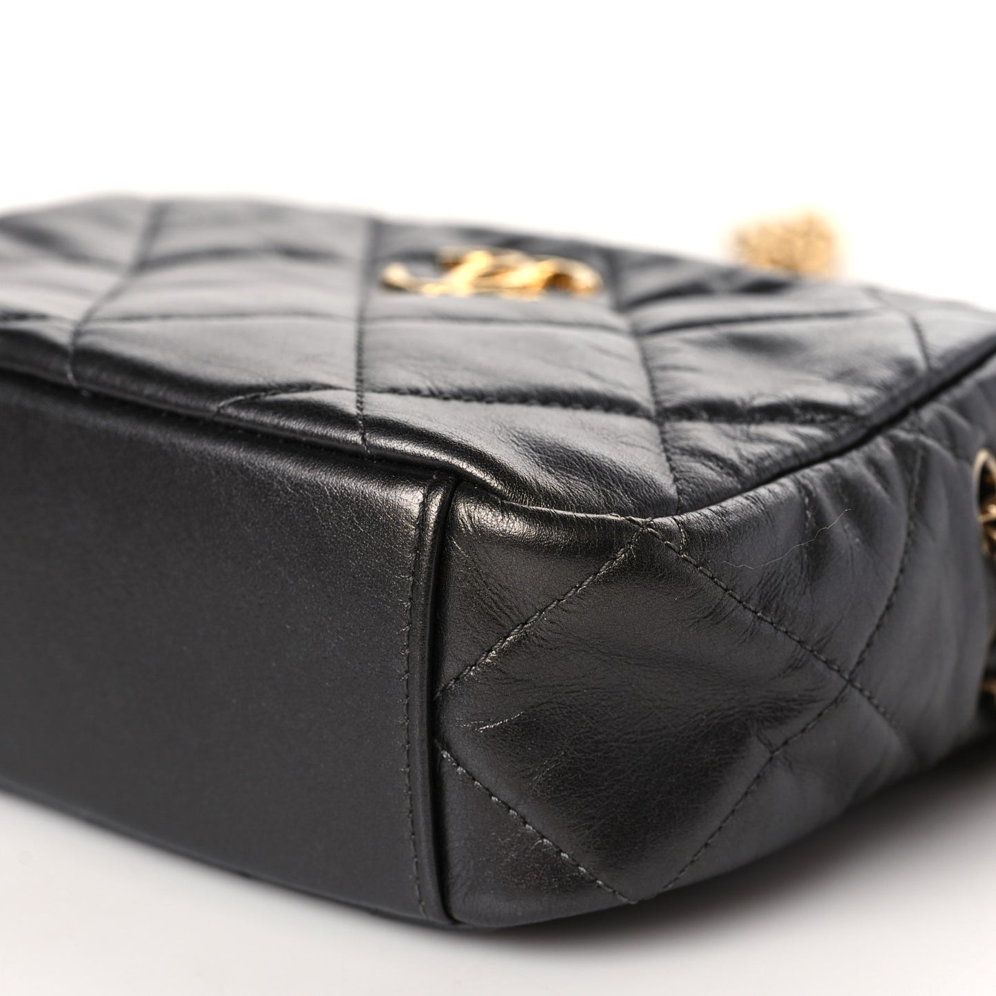 Metallic Calfskin Pearl Quilted CC Mini Camera Case Ruthenium