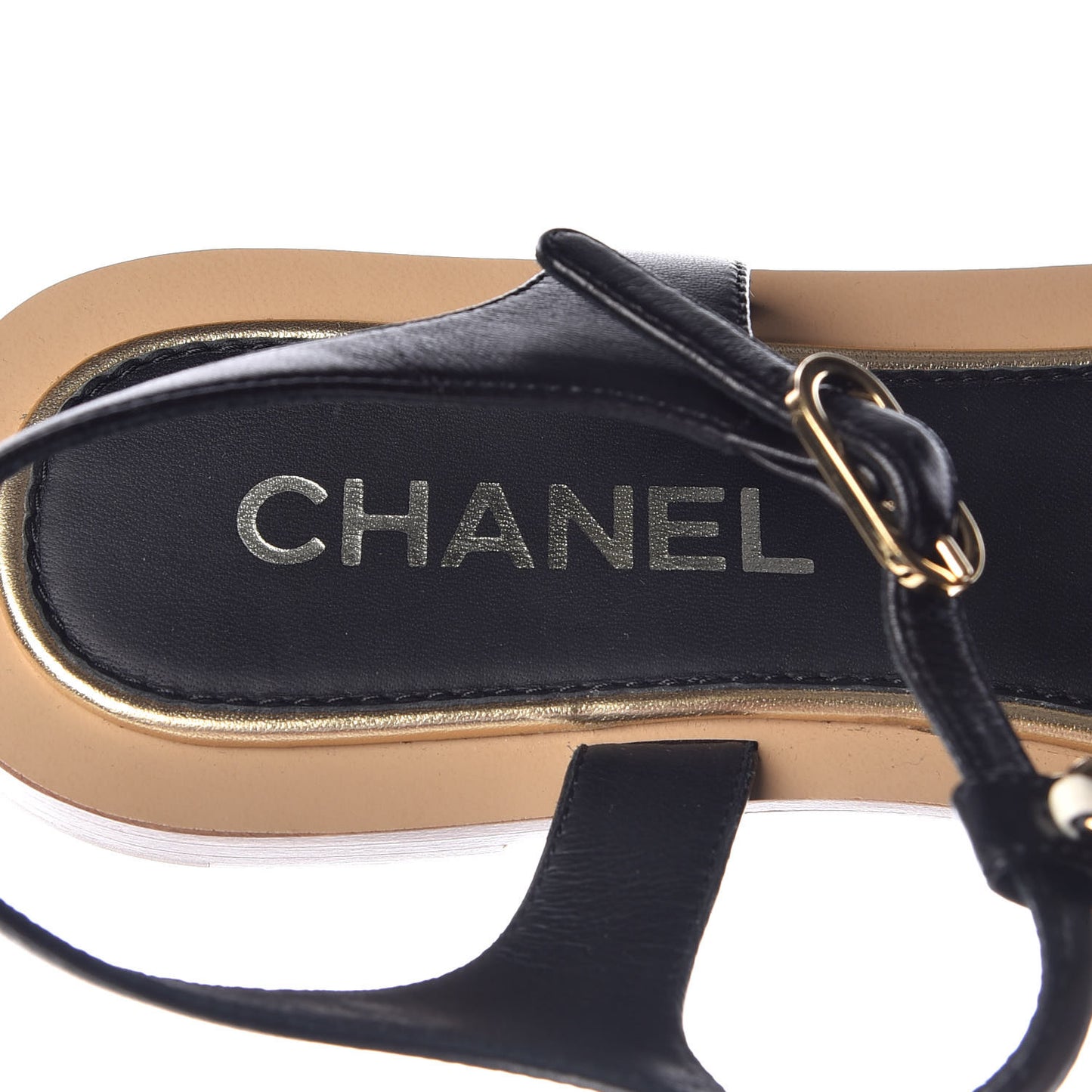 Lambskin Chain CC Thong Sandals 38.5 Black White