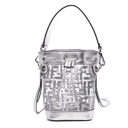 Fendi PVC Vitello Catalan Mirror Sequin F is Fendi FF Mini Mon Tresor Bucket Bag Argento 1 of 9