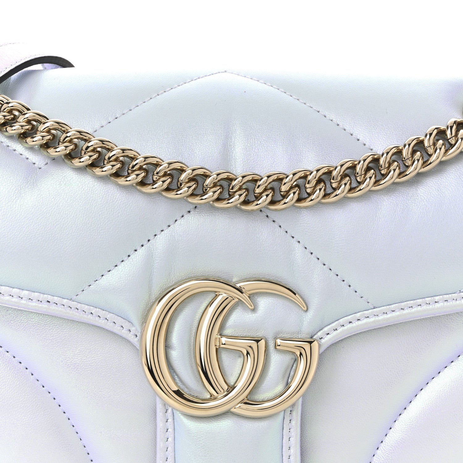 Gucci Iridescent Nappa Chevron Matelasse Small GG Marmont Shoulder Bag Iridescent Snow Light Blue 15 of 19