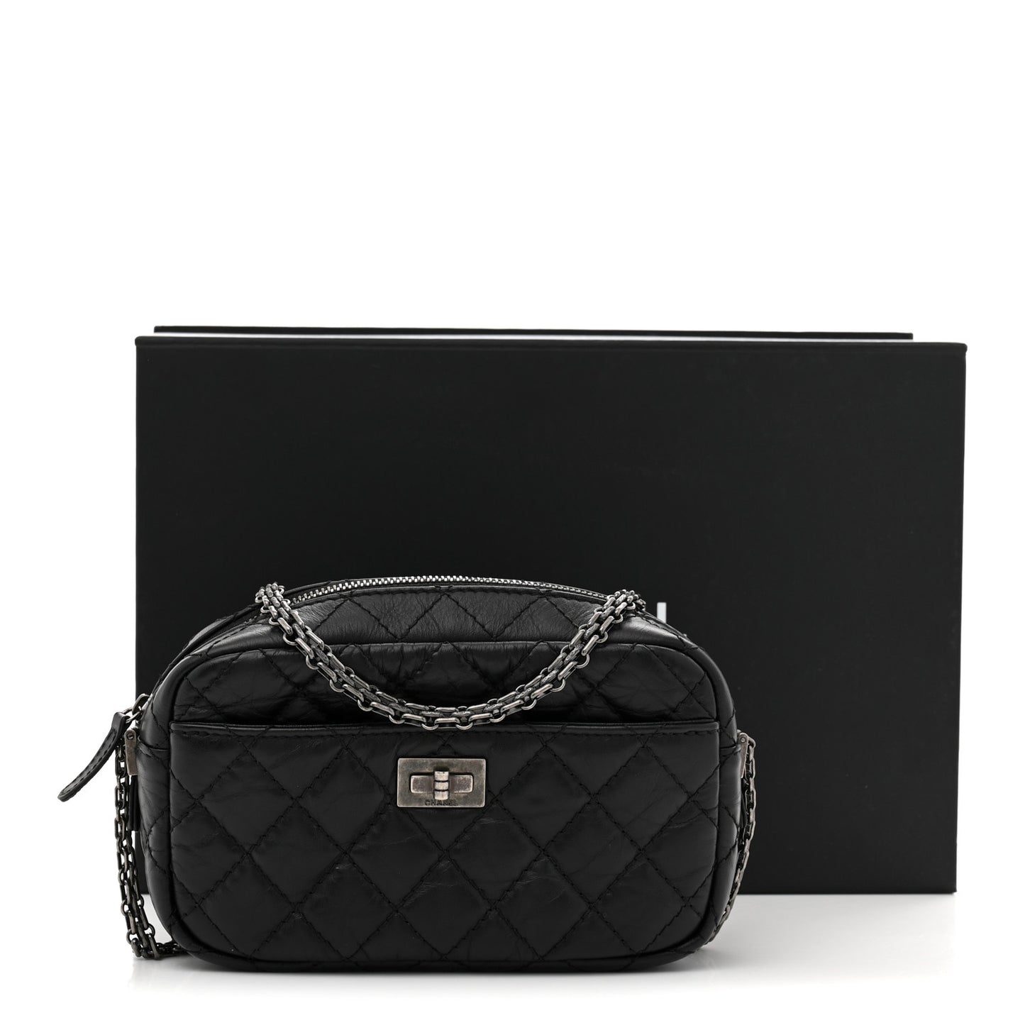 Aged Calfskin Quilted Mini Reissue Camera Case Black