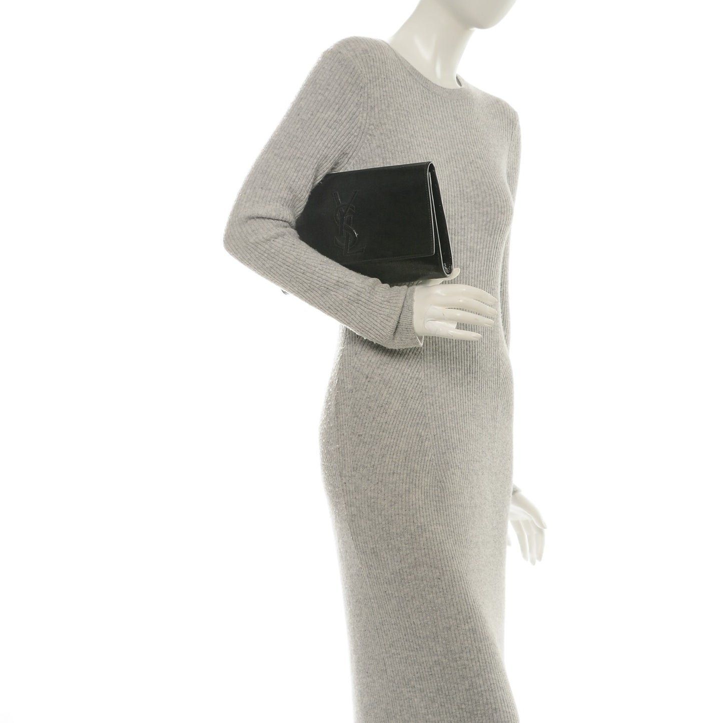 Textured Patent Monogram Large Belle De Jour Clutch Black