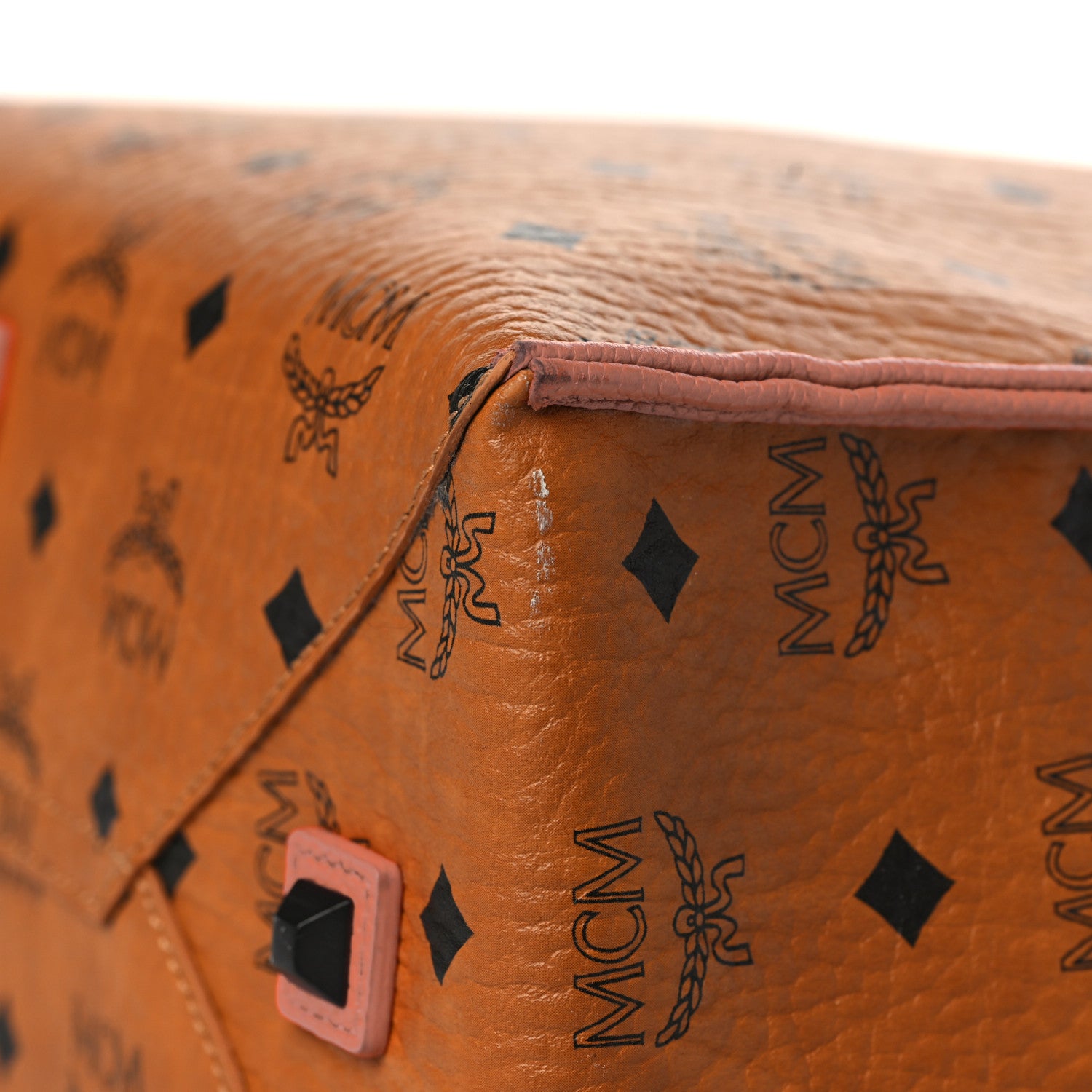 MCM Visetos Kira North South Shopper Tote Cognac Orange 10 of 10