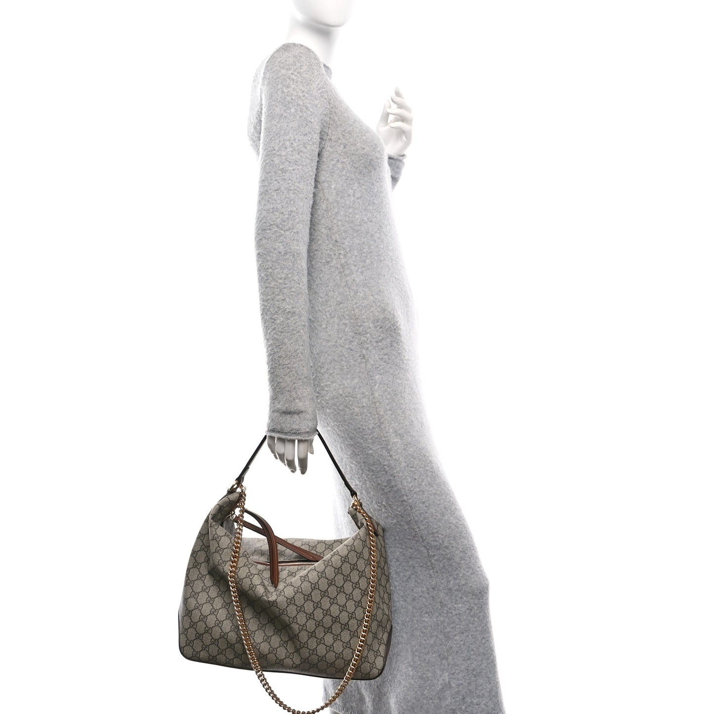 GG Supreme Monogram Large Linea A Hobo Light Brown