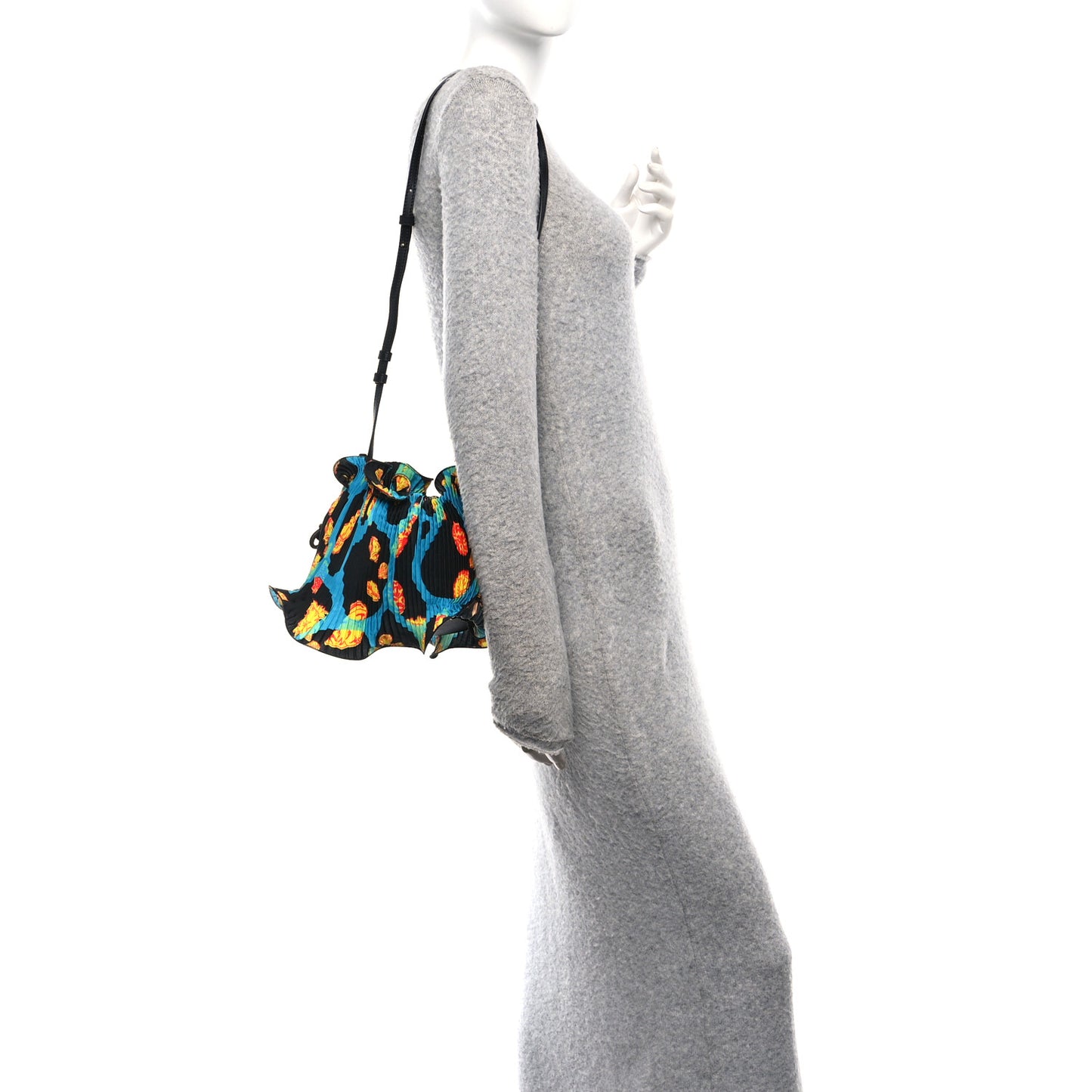 X PAULA'S IBIZA Satin Printed Mini Shell Flamenco Knot Shoulder Bag Black Multicolor