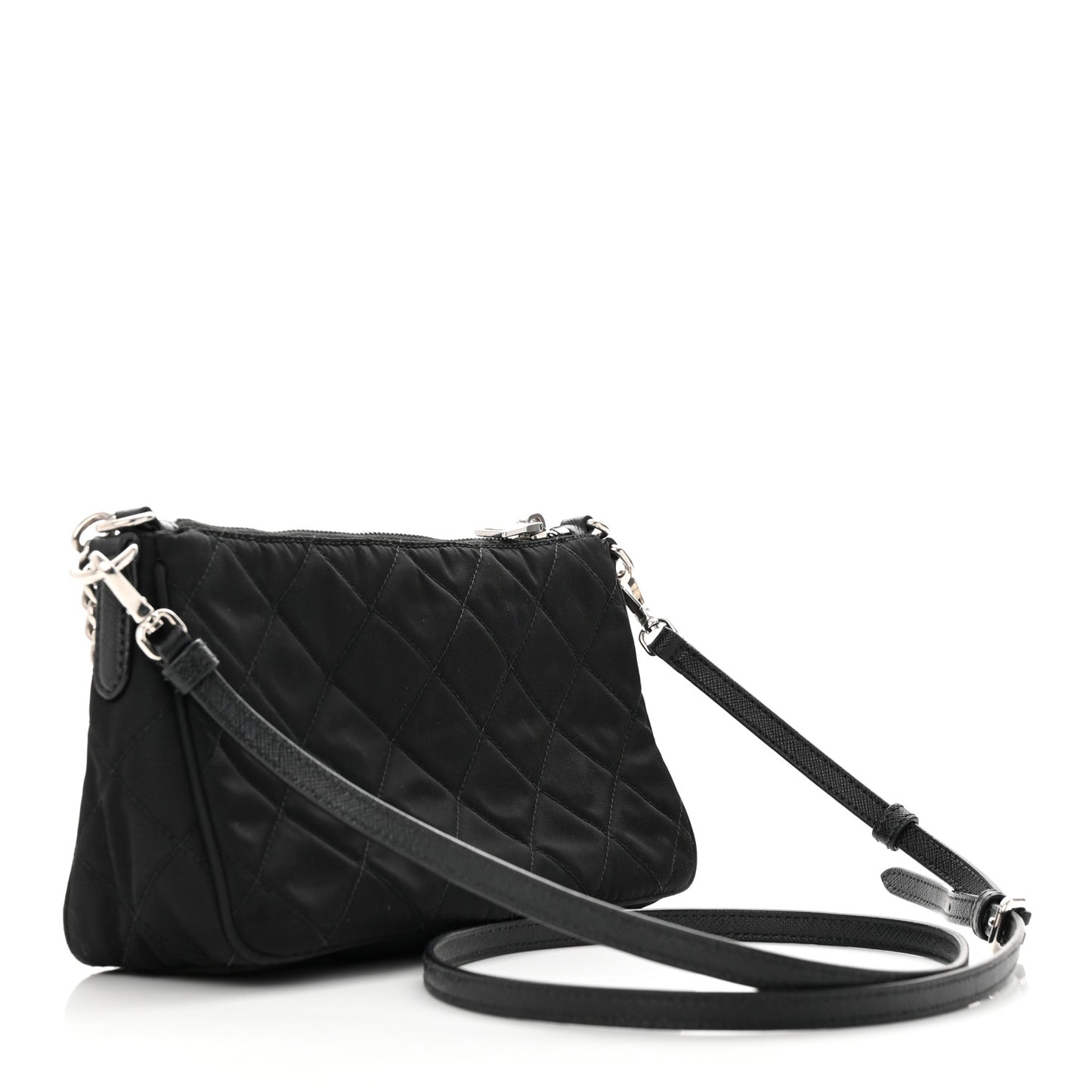 Nylon Tessuto Impuntu Quilted Crossbody Bag Black