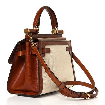 Dolce & Gabbana Canvas Calfskin Small Sicily 58 Satchel Brown Beige 2 of 11