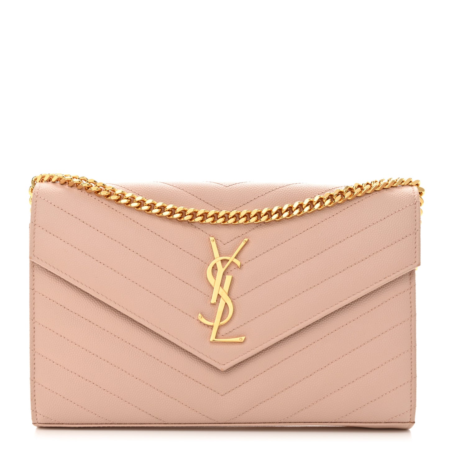 Grain De Poudre Matelasse Chevron Monogram Chain Wallet Pale Pink