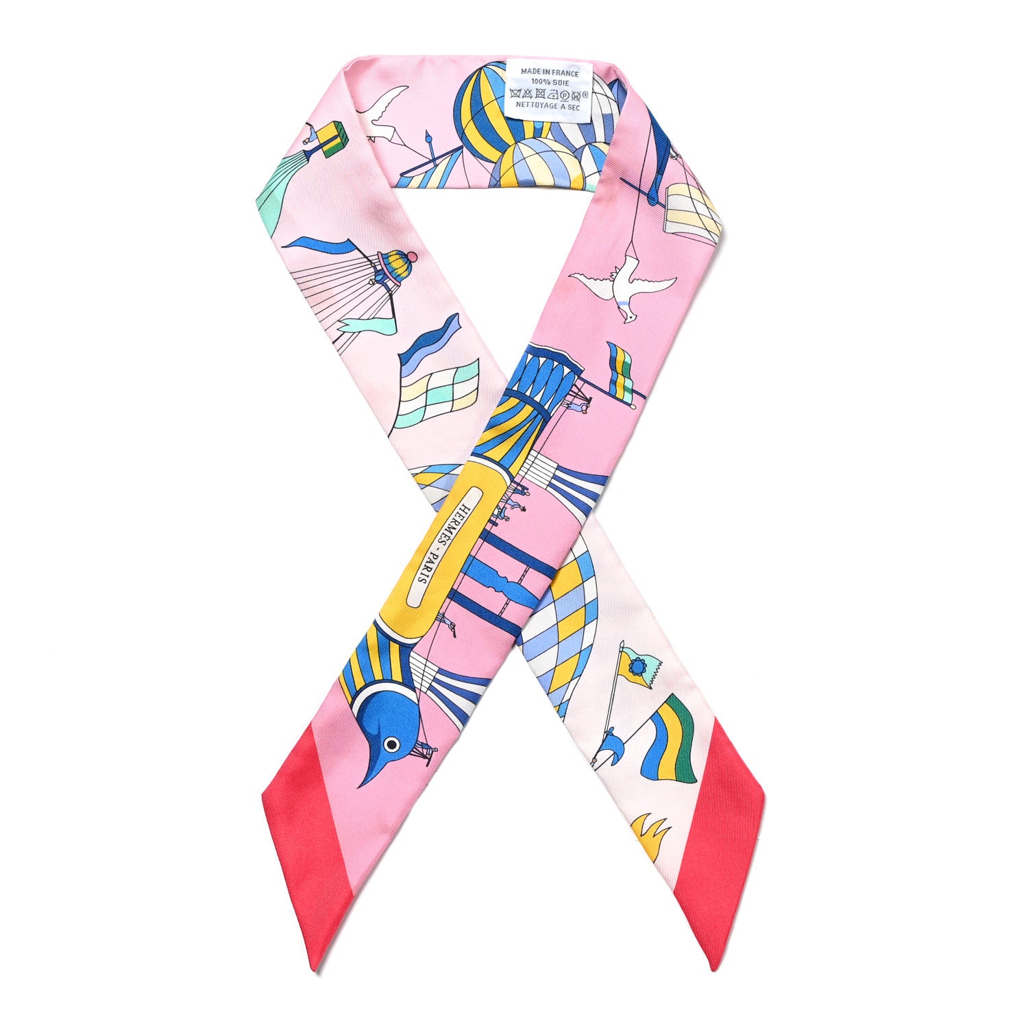 Hermes Silk Les Folies Du Ciel Twilly Rose Bleu Jaune Vif 1 of 7