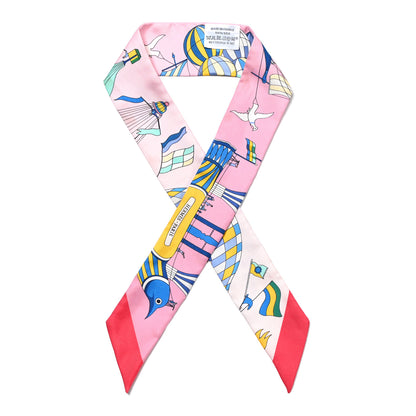 Hermes Silk Les Folies Du Ciel Twilly Rose Bleu Jaune Vif 1 of 7