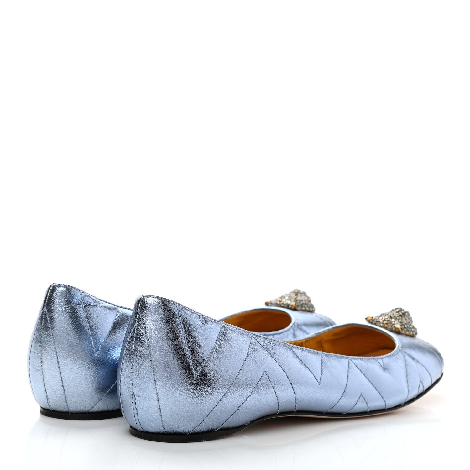 Gucci Metallic Nappa Trapuntata Tiger Head Ballerina Flats 37.5 Cielo 4 of 10